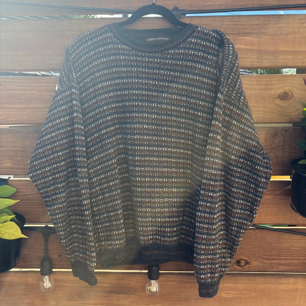Liberty Sweaters Crewneck Sweater Mens L Multi-Color Excellent Vintage Knit